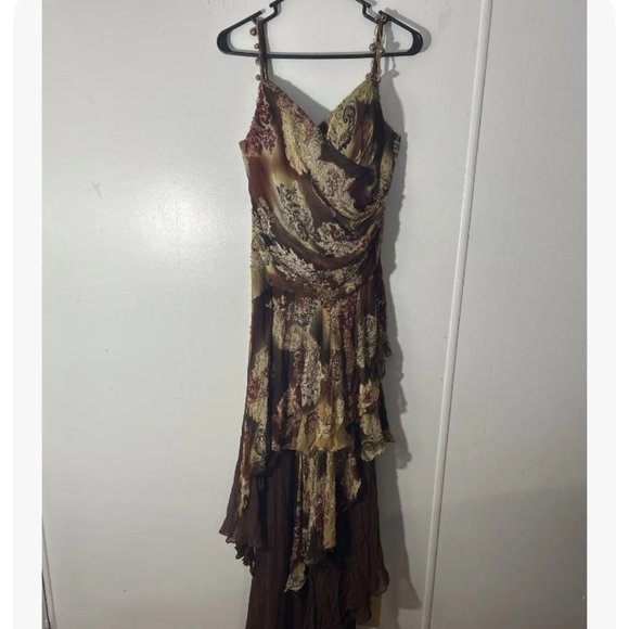 Alberto Makali Beaded Silk Flowey Dress Brown size 8 - Picture 1 of 3